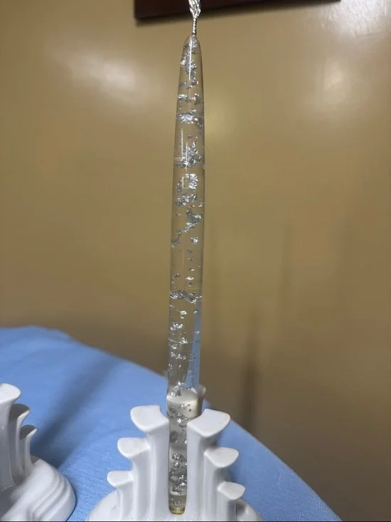 Lucite taper candles clear filled with silver flecks 10” tall - Picture 2 of 6